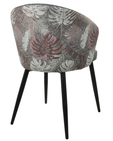 Silla LYDIA, metal, tapizado velvet gris con respaldo floral a juego