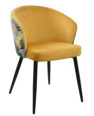 Silla LYDIA, metal, tapizado velvet amarillo con respaldo floral a juego