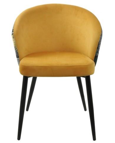 Silla LYDIA, metal, tapizado velvet amarillo con respaldo floral a juego