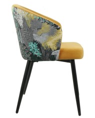 Silla LYDIA, metal, tapizado velvet amarillo con respaldo floral a juego