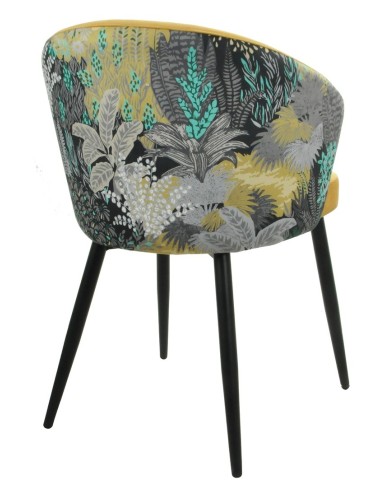 Silla LYDIA, metal, tapizado velvet amarillo con respaldo floral a juego