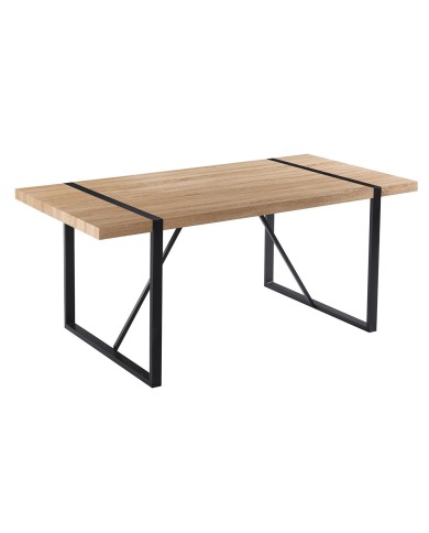 Mesa JENA, metal negro, tapa DM bilaminado roble claro, 180 x 90 cms