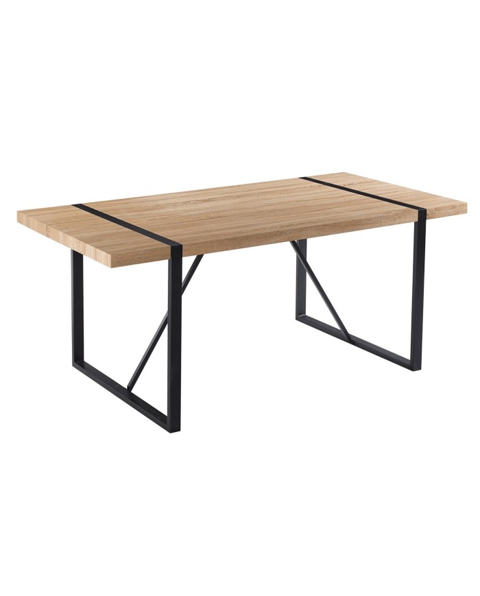 Mesa JENA, metal negro, tapa DM bilaminado roble claro, 180 x 90 cms
