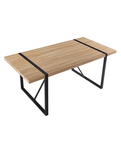 Mesa JENA, metal negro, tapa DM bilaminado roble claro, 180 x 90 cms