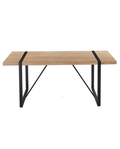 Mesa JENA, metal negro, tapa DM bilaminado roble claro, 180 x 90 cms
