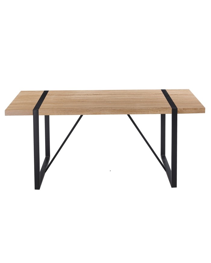 Mesa JENA, metal negro, tapa DM bilaminado roble claro, 180 x 90 cms