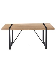 Mesa JENA, metal negro, tapa DM bilaminado roble claro, 180 x 90 cms