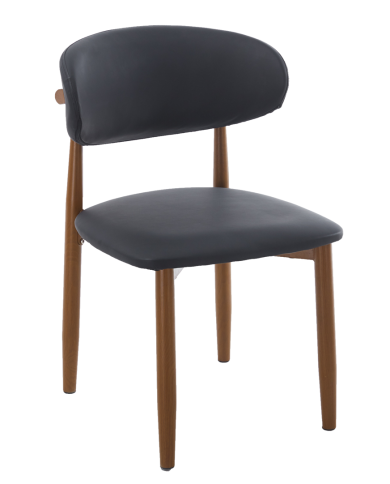 Silla DACHAU, metal acabado de color madera, similpiel negra