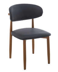 Silla DACHAU, metal acabado de color madera, similpiel negra