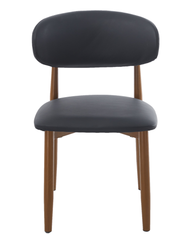 Silla DACHAU, metal acabado de color madera, similpiel negra