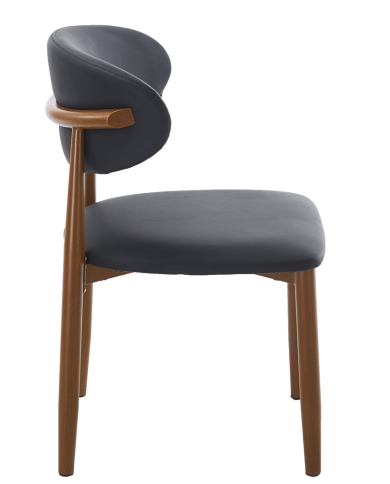 Silla DACHAU, metal acabado de color madera, similpiel negra