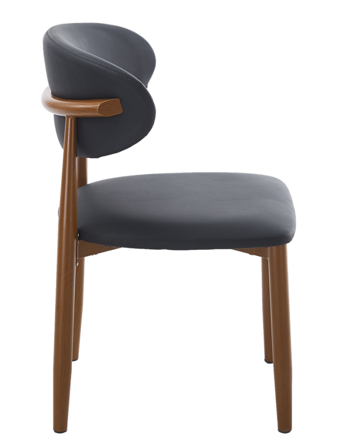 Silla DACHAU, metal acabado de color madera, similpiel negra