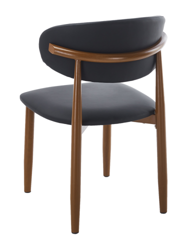 Silla DACHAU, metal acabado de color madera, similpiel negra