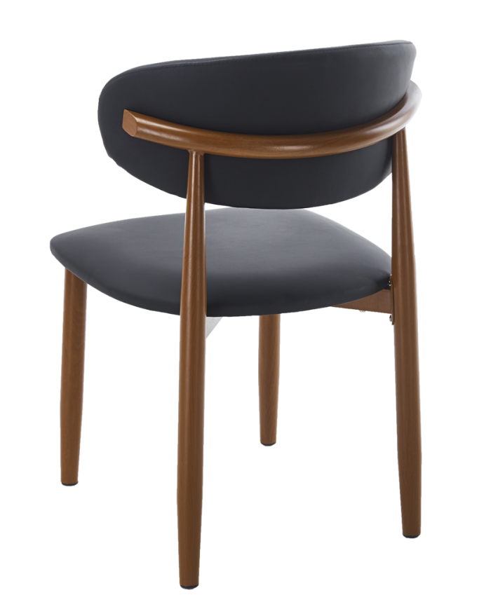 Silla DACHAU, metal acabado de color madera, similpiel negra