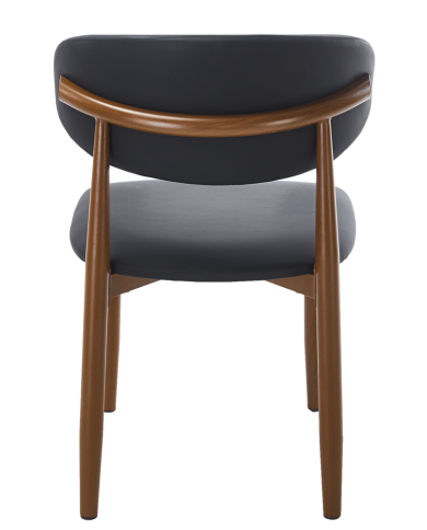 Silla DACHAU, metal acabado de color madera, similpiel negra