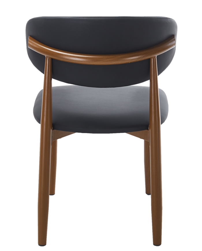 Silla DACHAU, metal acabado de color madera, similpiel negra