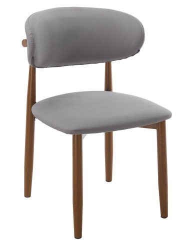 Silla DACHAU, metal acabado de color madera, similpiel gris