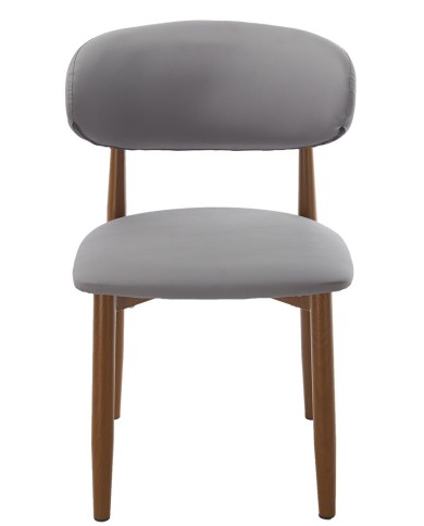 Silla DACHAU, metal acabado de color madera, similpiel gris