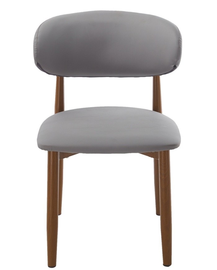 Silla DACHAU, metal acabado de color madera, similpiel gris