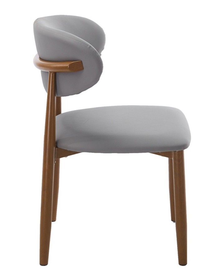 Silla DACHAU, metal acabado de color madera, similpiel gris