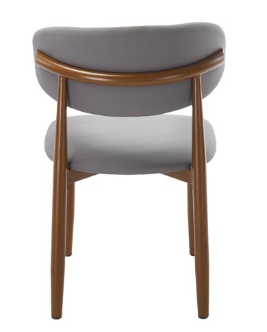 Silla DACHAU, metal acabado de color madera, similpiel gris