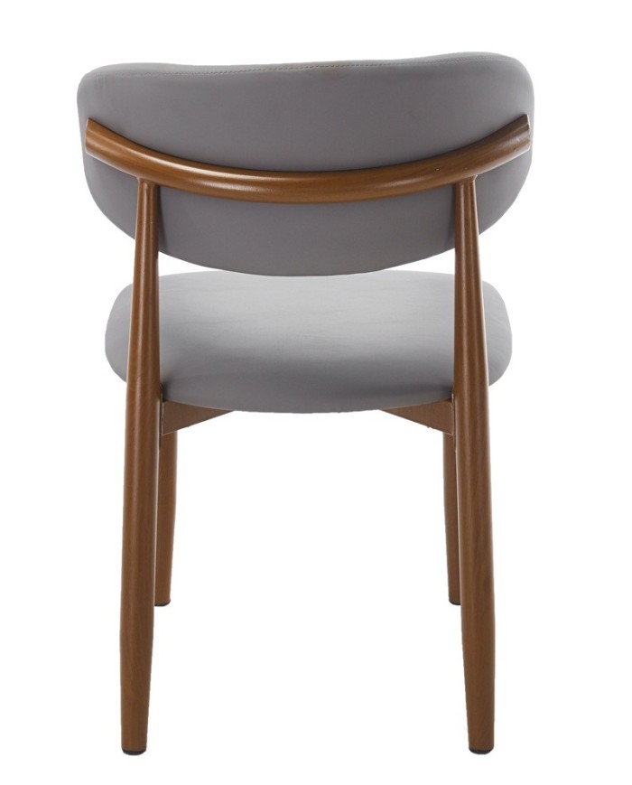 Silla DACHAU, metal acabado de color madera, similpiel gris