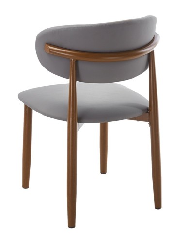 Silla DACHAU, metal acabado de color madera, similpiel gris