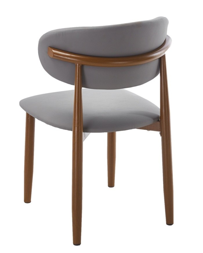 Silla DACHAU, metal acabado de color madera, similpiel gris