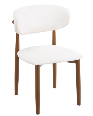 Silla DACHAU, metal acabado de color madera, similpiel blanca