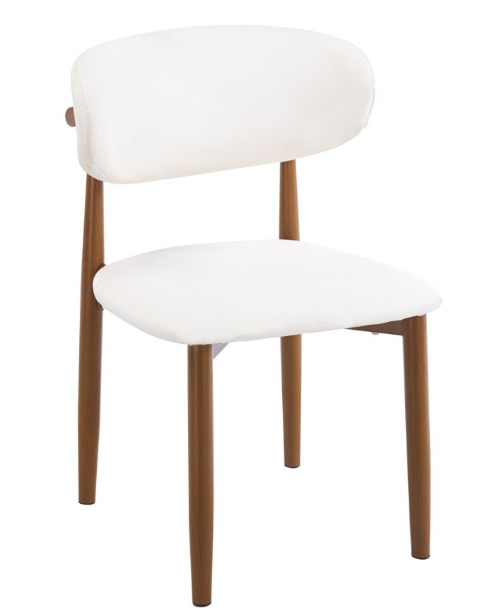 Silla DACHAU, metal acabado de color madera, similpiel blanca