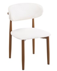 Silla DACHAU, metal acabado de color madera, similpiel blanca