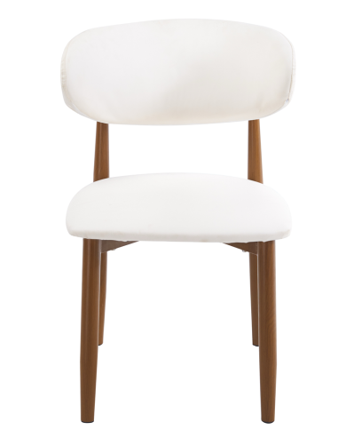 Silla DACHAU, metal acabado de color madera, similpiel blanca