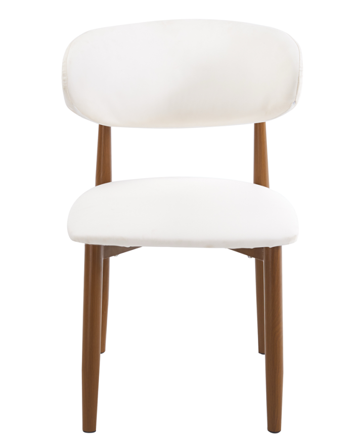 Silla DACHAU, metal acabado de color madera, similpiel blanca