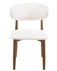 Silla DACHAU, metal acabado de color madera, similpiel blanca