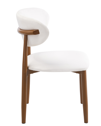 Silla DACHAU, metal acabado de color madera, similpiel blanca