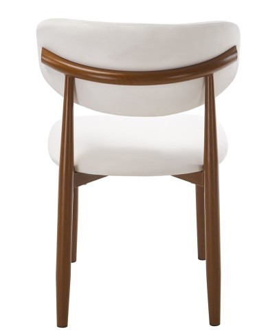 Silla DACHAU, metal acabado de color madera, similpiel blanca