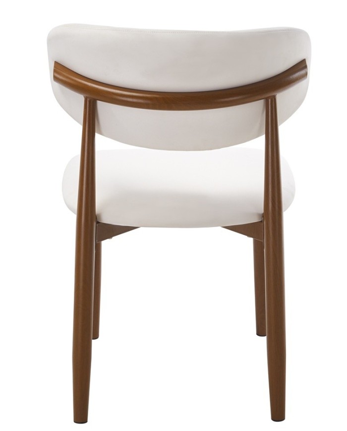 Silla DACHAU, metal acabado de color madera, similpiel blanca