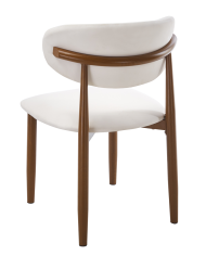 Silla DACHAU, metal acabado de color madera, similpiel blanca