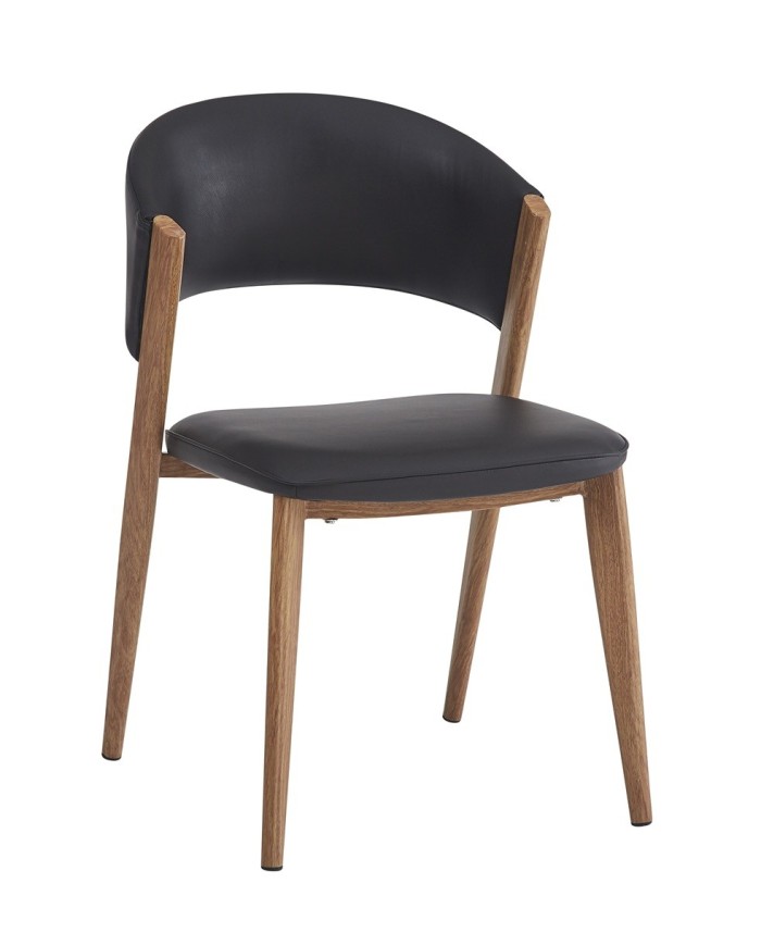 Silla CALABRIA, metal acabado de color madera, similpiel negra