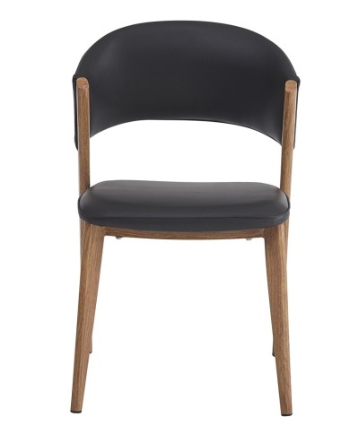 Silla CALABRIA, metal acabado de color madera, similpiel negra