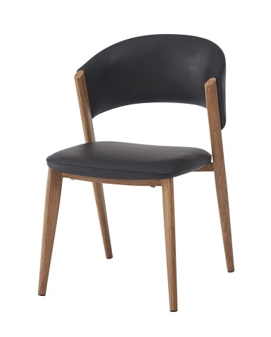 Silla CALABRIA, metal acabado de color madera, similpiel negra