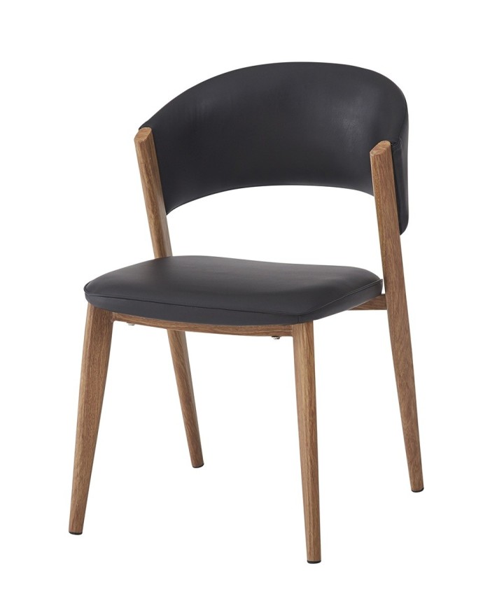 Silla CALABRIA, metal acabado de color madera, similpiel negra