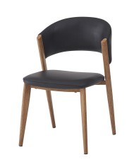 Silla CALABRIA, metal acabado de color madera, similpiel negra