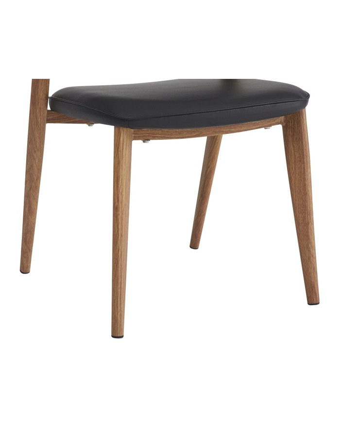 Silla CALABRIA, metal acabado de color madera, similpiel negra
