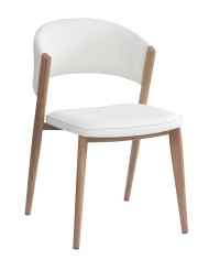 Silla CALABRIA, metal acabado de color madera, similpiel blanca