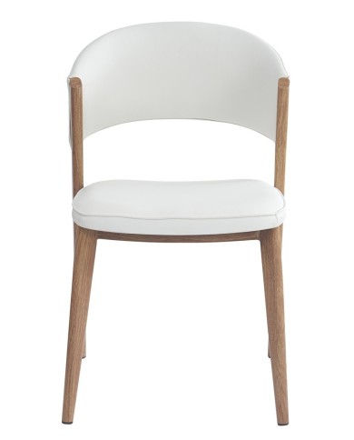 Silla CALABRIA, metal acabado de color madera, similpiel blanca