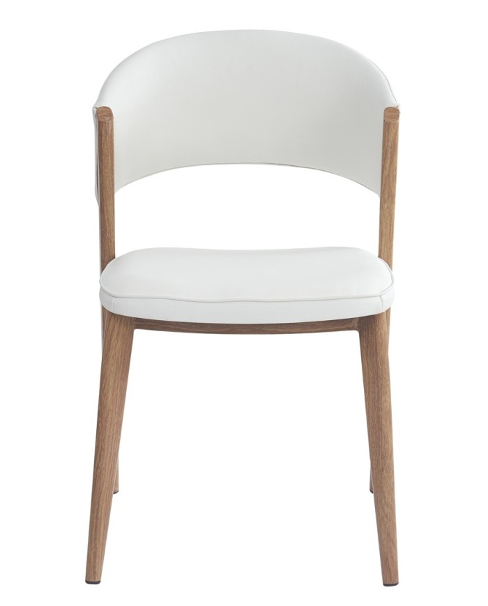 Silla CALABRIA, metal acabado de color madera, similpiel blanca