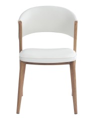 Silla CALABRIA, metal acabado de color madera, similpiel blanca