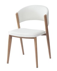 Silla CALABRIA, metal acabado de color madera, similpiel blanca