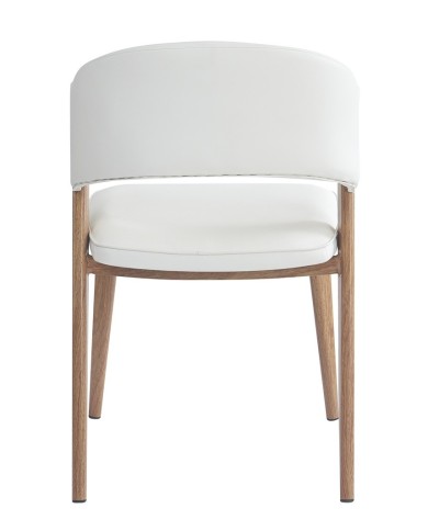 Silla CALABRIA, metal acabado de color madera, similpiel blanca